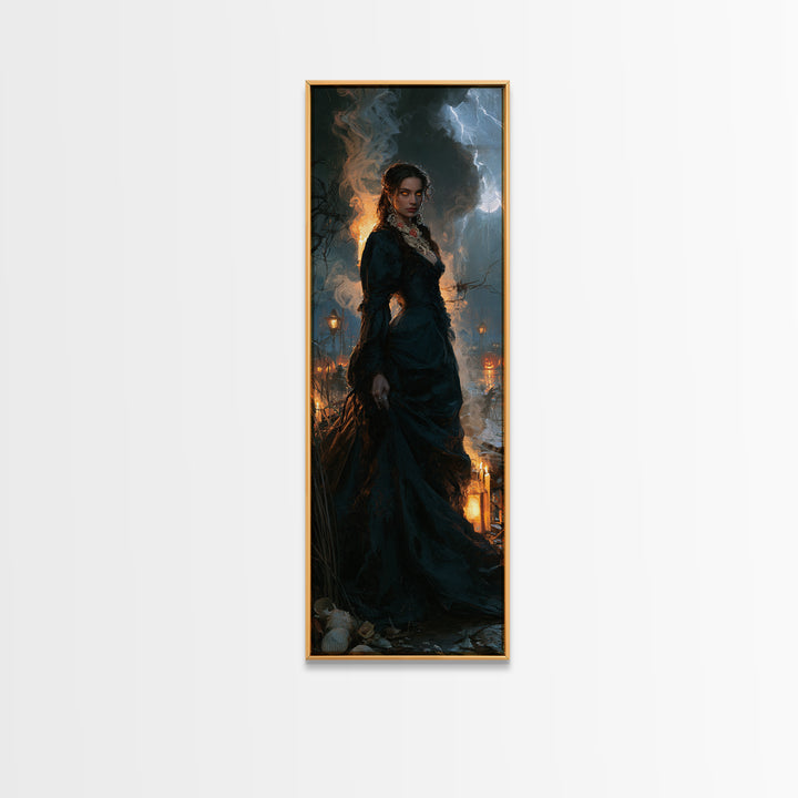 The Tidal Heiress, Victorian Creature Portrait, Tall Narrow Canvas Print, Dark Academia Decor, Antique Horror Decor, Classic Monster Art