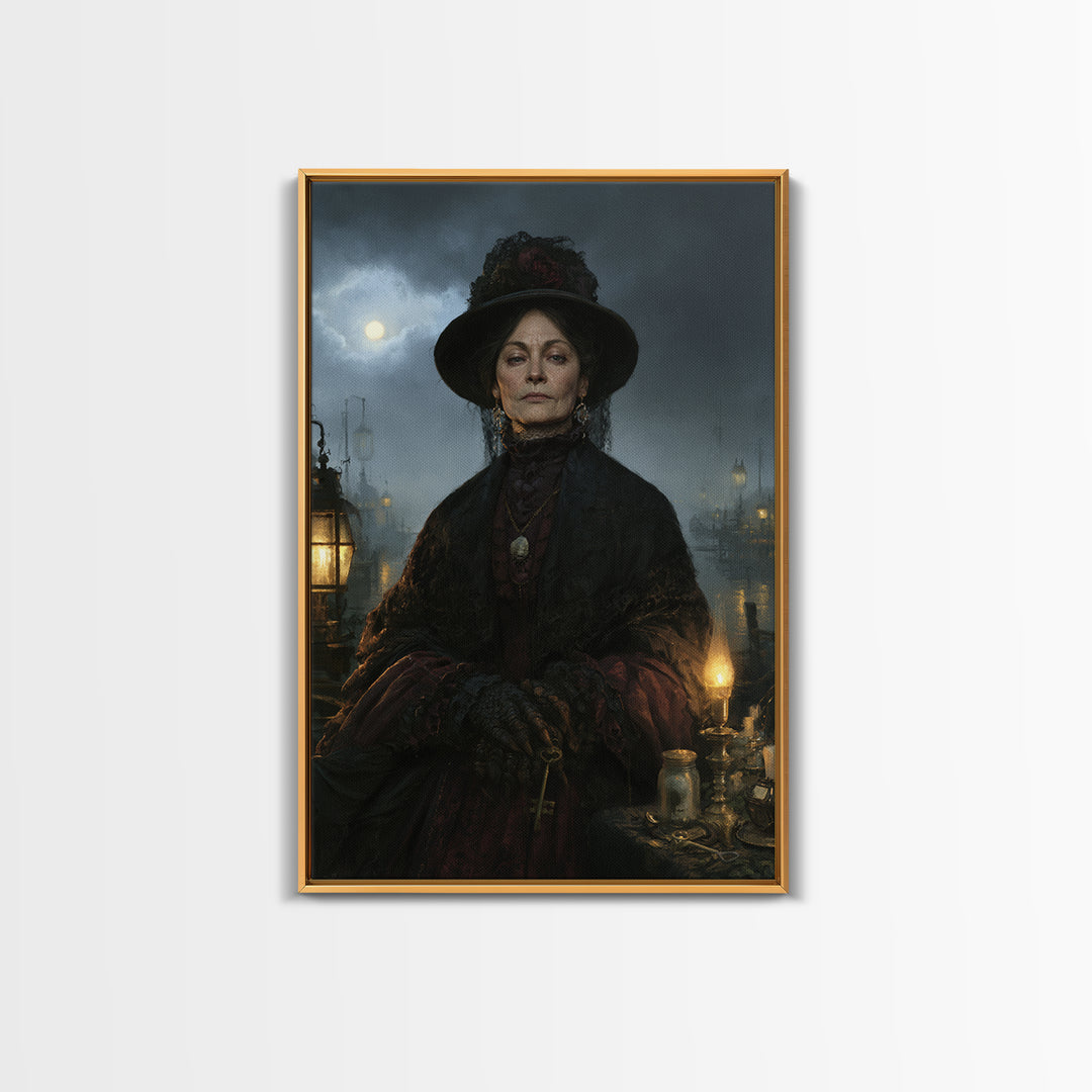 The Marsh Widow, Victorian Creature Portrait, Vertical Canvas Print, Dark Academia Decor, Gothic Wall Decor, Classic Monster Art
