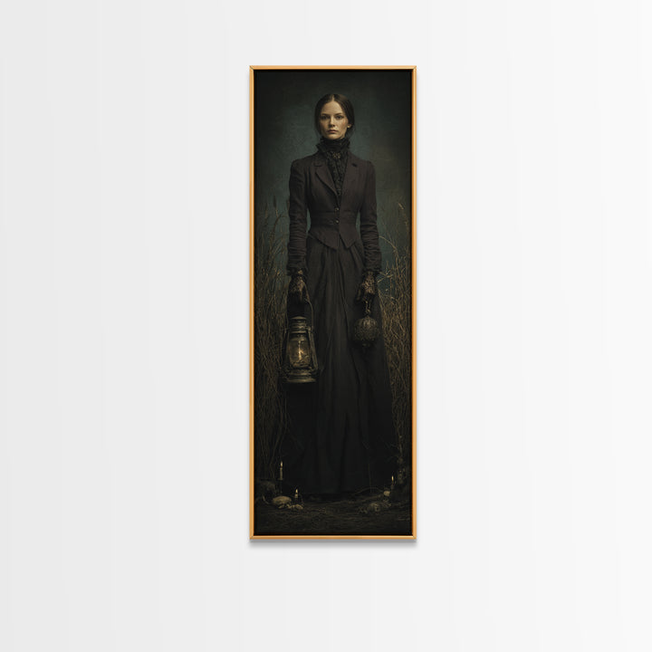 The Marsh Widow, Victorian Creature Portrait, Tall Narrow Canvas Print, Antique Style Decor, Canvas Print, Classic Monster Art