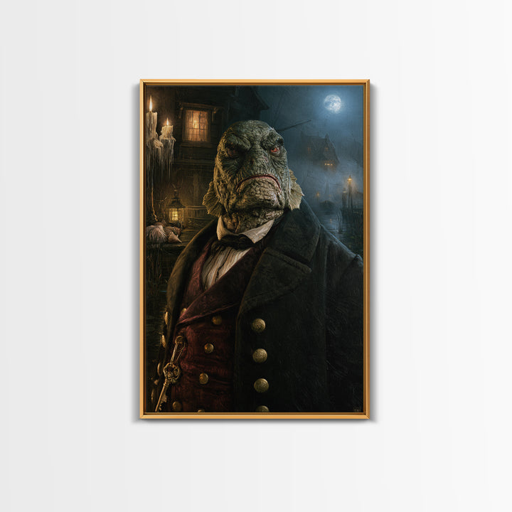 The Drowned Harbormaster, Victorian Creature Portrait, Vertical Canvas Print, Gothic Home Decor, Spooky Season Decor, Classic Monster Art