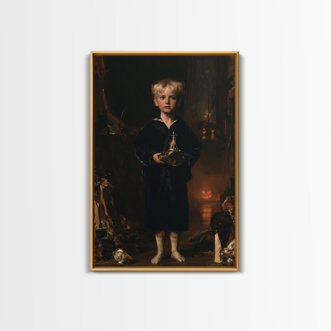 The Moon-Pond Child, Victorian Creature Portrait, Vertical Canvas Print, Antique Style Decor, Halloween Portrait Art, Classic Monster Art