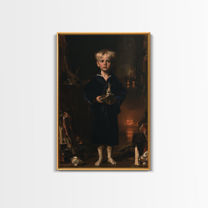 The Moon-Pond Child, Victorian Creature Portrait, Vertical Canvas Print, Antique Style Decor, Halloween Portrait Art, Classic Monster Art