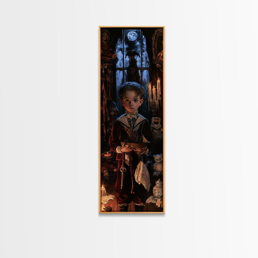 The Moon-Pond Child, Victorian Creature Portrait, Tall Narrow Canvas Print, Dark Academia Decor, Antique Horror Decor, Classic Monster Art
