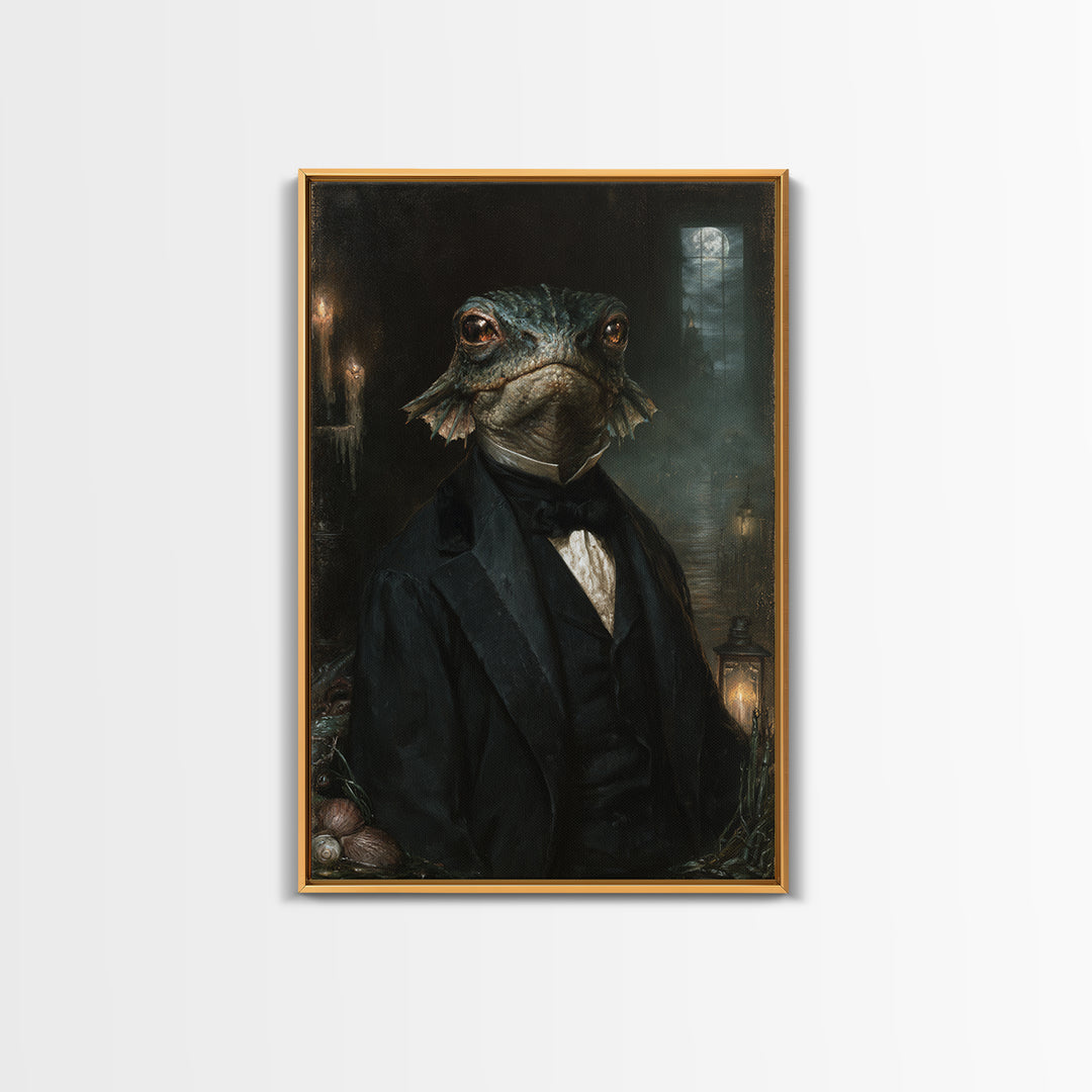 The Canal House Creature, Victorian Creature Portrait, Vertical Canvas Print, Dark Academia Decor, Antique Horror Decor, Classic Monster Art