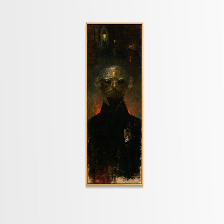 The Canal House Creature, Victorian Creature Portrait, Tall Narrow Canvas Print, Dark Academia Decor, Canvas Print, Classic Monster Art