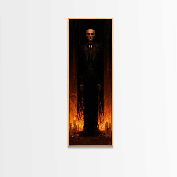 The Raven-Shouldered Undertaker, Macabre Victorian Portrait, Tall Narrow Canvas Print, Antique Style Decor, Classic Monster Art