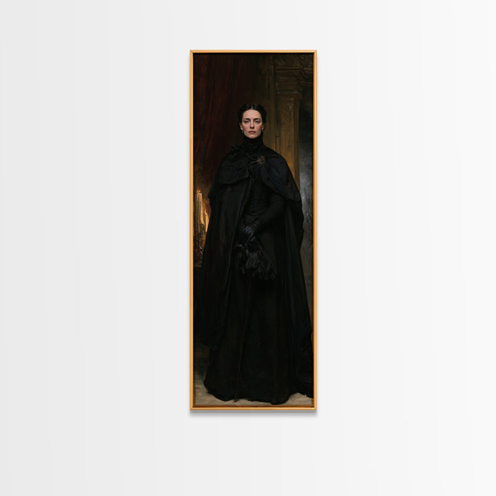 The Headless Cavalier’s Widow, Gothic Horseman Widow Portrait, Tall Narrow Canvas Print, Dark Academia Decor, Classic Monster Art