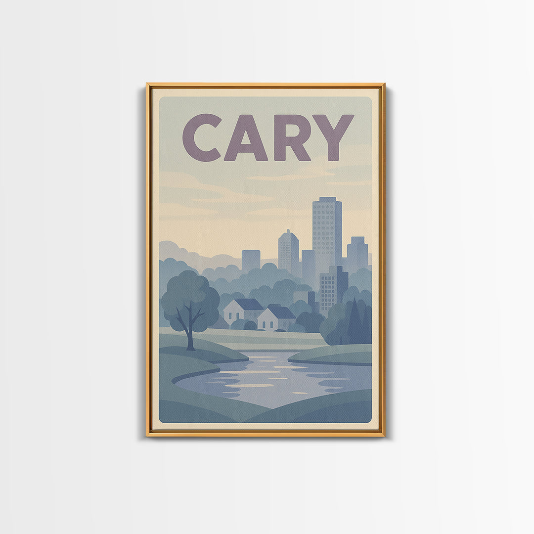 Cary North Carolina Travel Poster, Canvas Print, Vaporwave Skyline Wall Art, Cary City Art, Art Print, Retro Travel Print, Wanderlust Decor