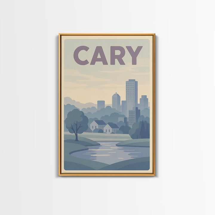 Cary North Carolina Travel Poster, Canvas Print, Vaporwave Skyline Wall Art, Cary City Art, Art Print, Retro Travel Print, Wanderlust Decor