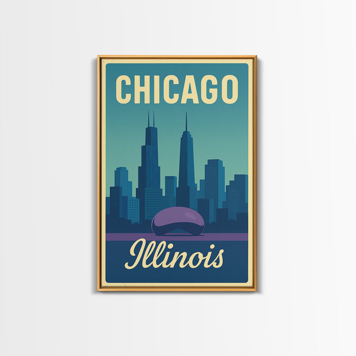 Chicago Travel Poster, Canvas Print, Pastel Retro Travel Art, Chicago Travel Art, Watercolor Urban Skyline, Office Decor, City Art Print