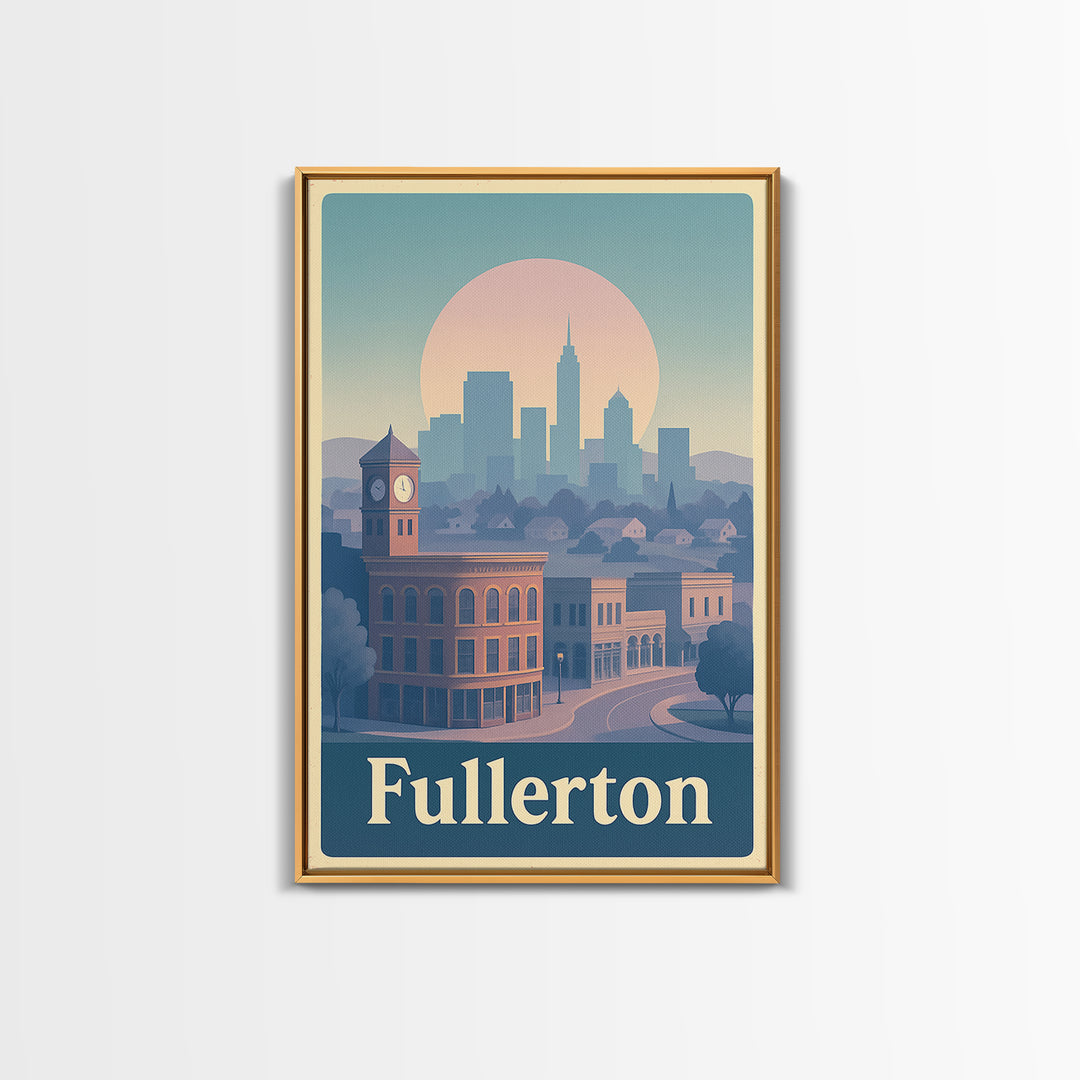Fullerton Travel Poster, Canvas Print, Soft Vintage City Poster, Fullerton Travel Art, Travel Poster Art, Living Room Wall Art