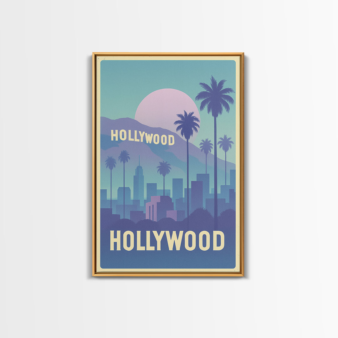 Hollywood Travel Poster, Canvas Print, Dreamy Skyline Poster Art, Hollywood Poster Print, Travel Poster Art, Vintage Travel Print