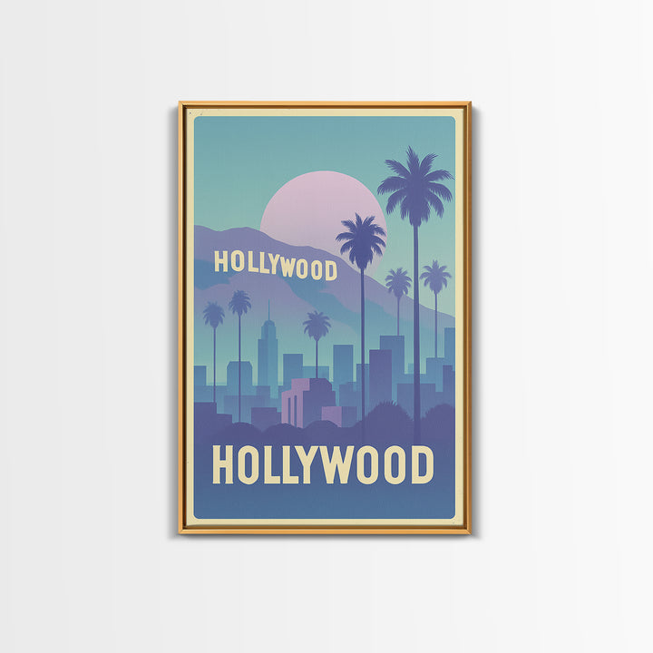Hollywood Travel Poster, Canvas Print, Dreamy Skyline Poster Art, Hollywood Poster Print, Travel Poster Art, Vintage Travel Print