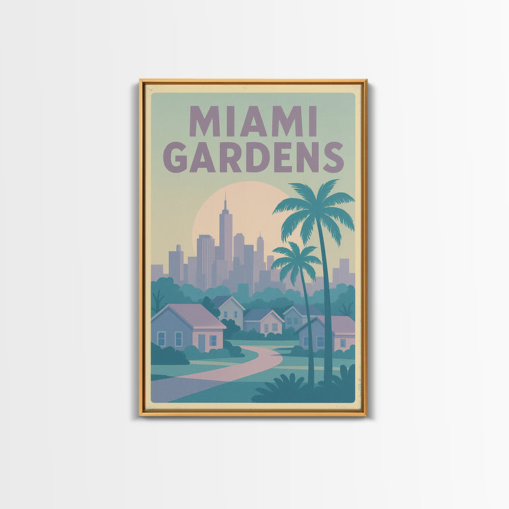 Miami Gardens Florida Travel Poster, Canvas Print, Soft Vintage City Poster, Miami Gardens City Art, Mid Century Wall Art, Travel Art