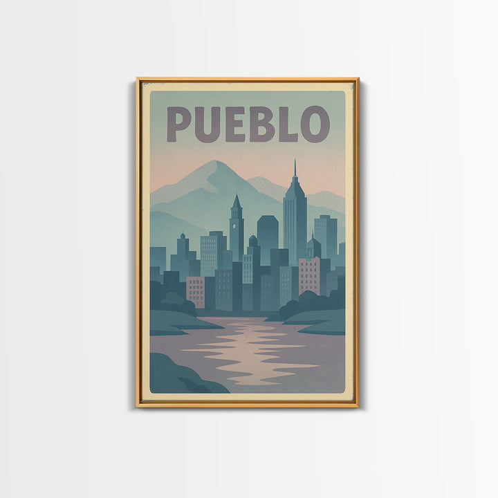 Pueblo Colorado Travel Poster, Canvas Print, Dreamy Skyline Poster Art, Pueblo Wall Art, Travel Poster Art, City Art Print, Wall Decor