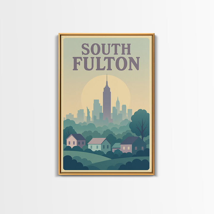 South Fulton Georgia Travel Poster, Canvas Print, Vaporwave Skyline Art Wall Art, South Fulton Wall Art, Fine Art Print, Travel Wall Art