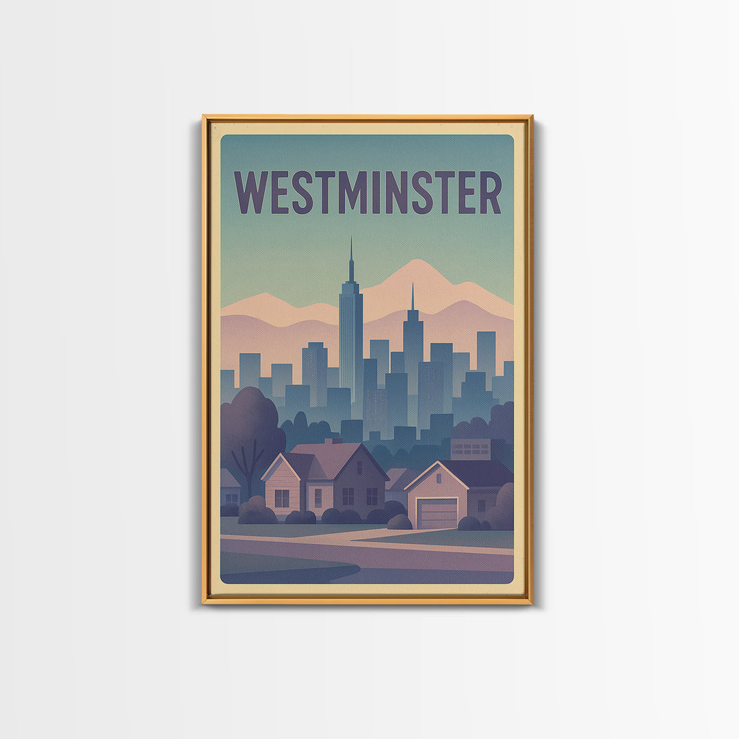 Westminster Colorado Travel Poster, Canvas Print, Vaporwave Cityscape Wall Art, Westminster Travel Art, Retro Travel Print, Travel Art