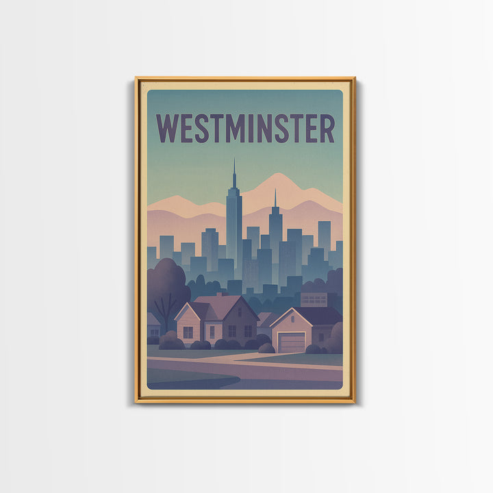 Westminster Colorado Travel Poster, Canvas Print, Vaporwave Cityscape Wall Art, Westminster Travel Art, Retro Travel Print, Travel Art