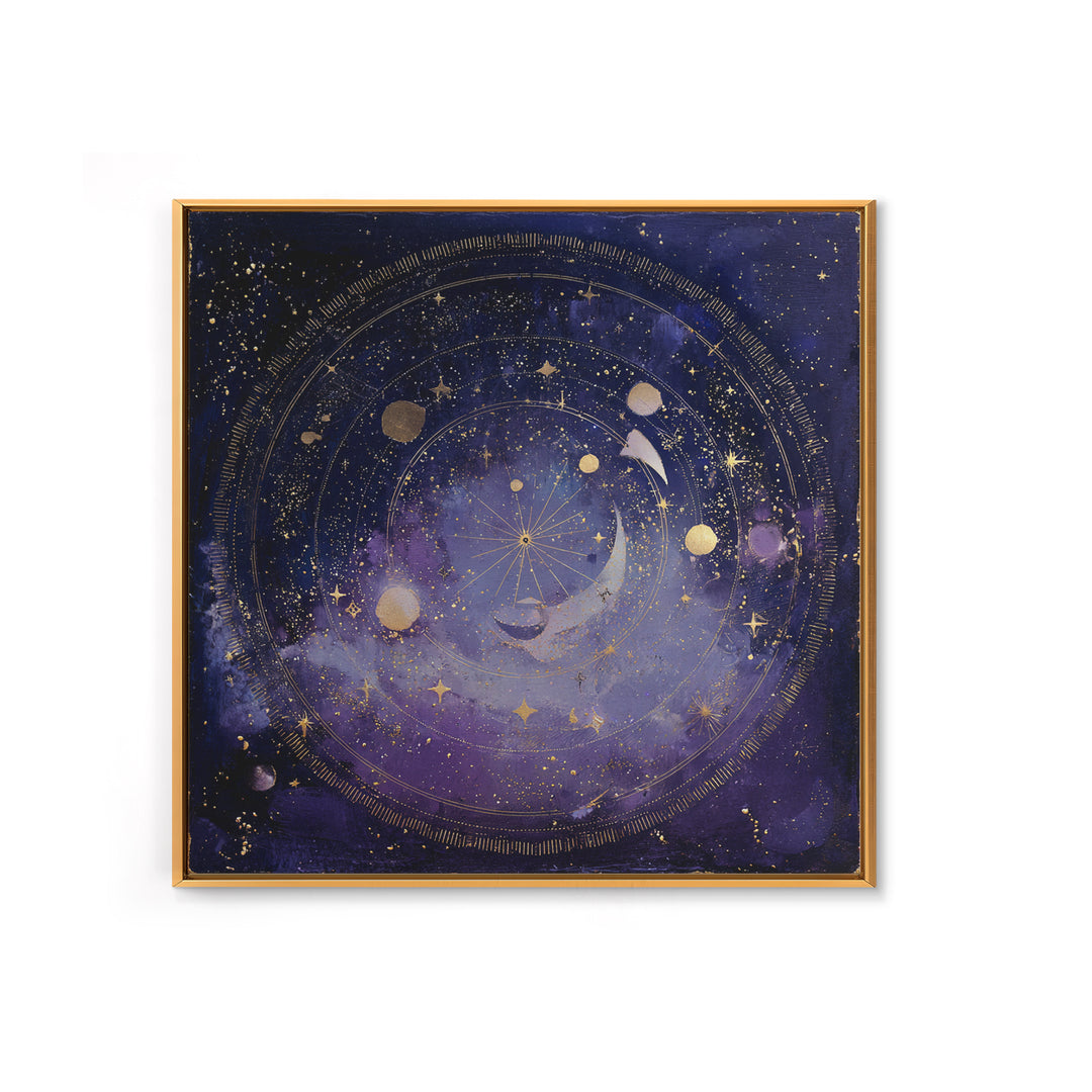 Celestial Moon and Stars Artwork Framed Canvas Print, Wall Art, Gallery Decor, Living Room Decor, Fine Art, Home Decor, WAL-1x1-38