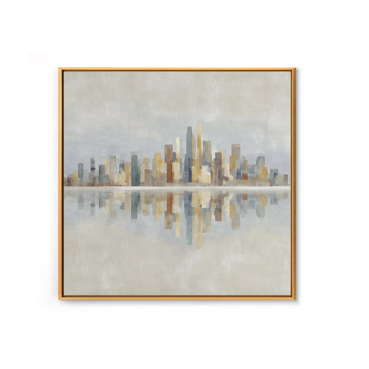 Urban Skyline in Muted Evening Color Framed Canvas Print, Wall Art, Wood Wall Art, Living Room Decor, Fine Art, WAL-1x1-42
