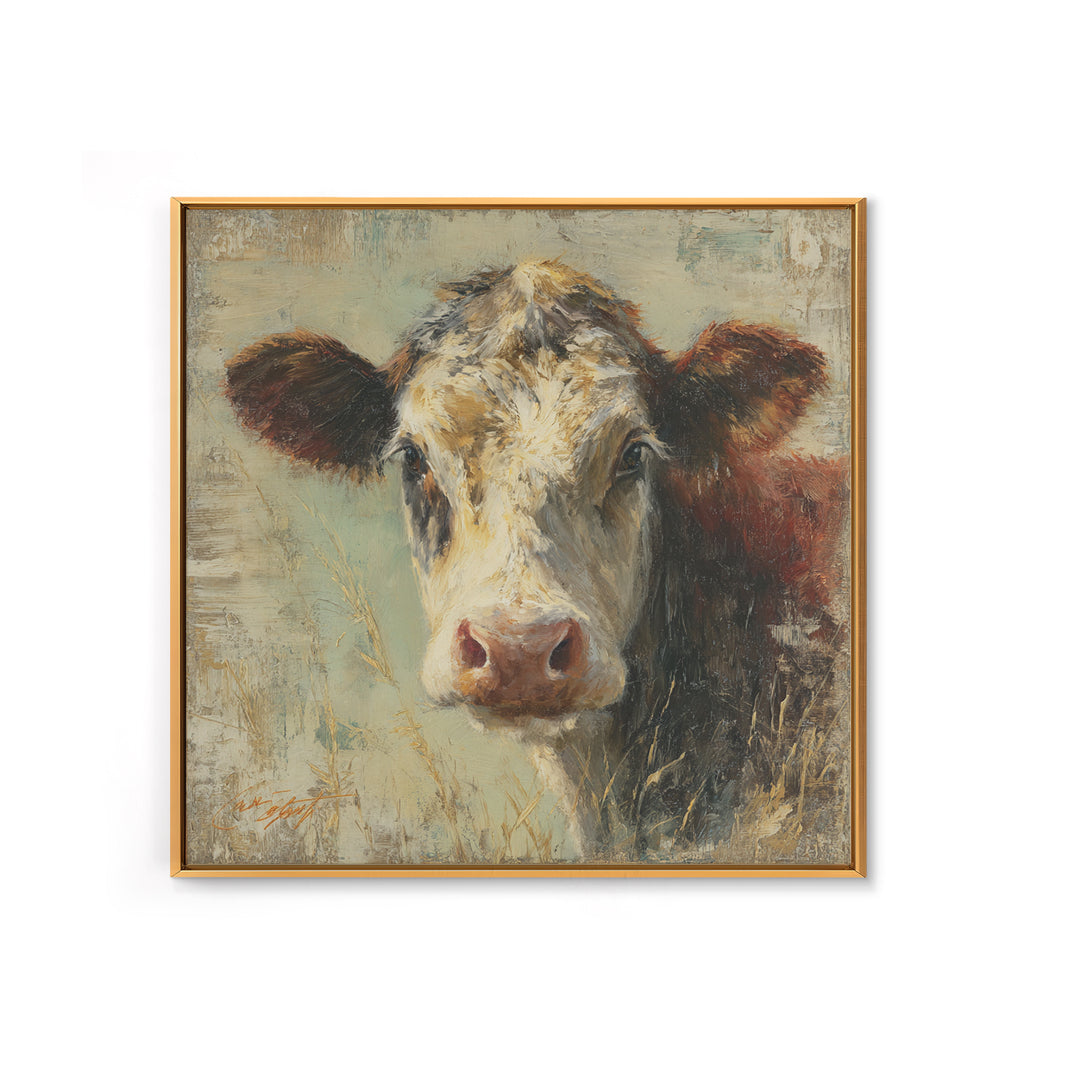 Rustic Farmhouse Cow Portrait Framed Canvas Print, Wall Art, Framed Wall Art, Living Room Decor, Fine Art, Fine Art Print, WAL-1x1-43