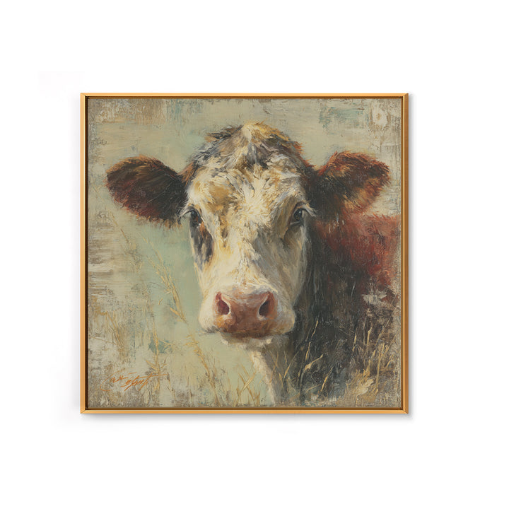 Rustic Farmhouse Cow Portrait Framed Canvas Print, Wall Art, Framed Wall Art, Living Room Decor, Fine Art, Fine Art Print, WAL-1x1-43