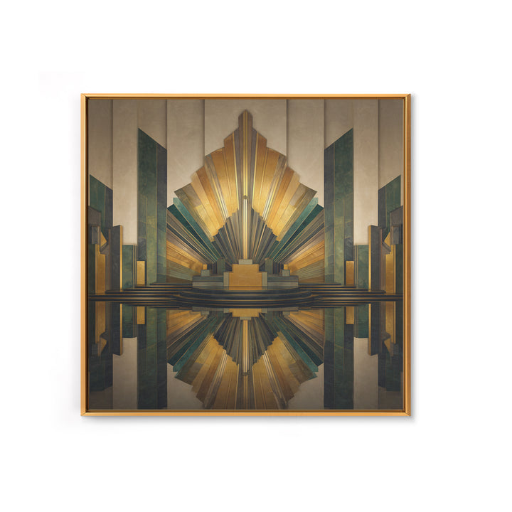 Art Deco Gold Fan Pattern Framed Canvas Print, Wall Art, Wall Art Prints, Living Room Decor, Fine Art, Abstract Art, WAL-1x1-44