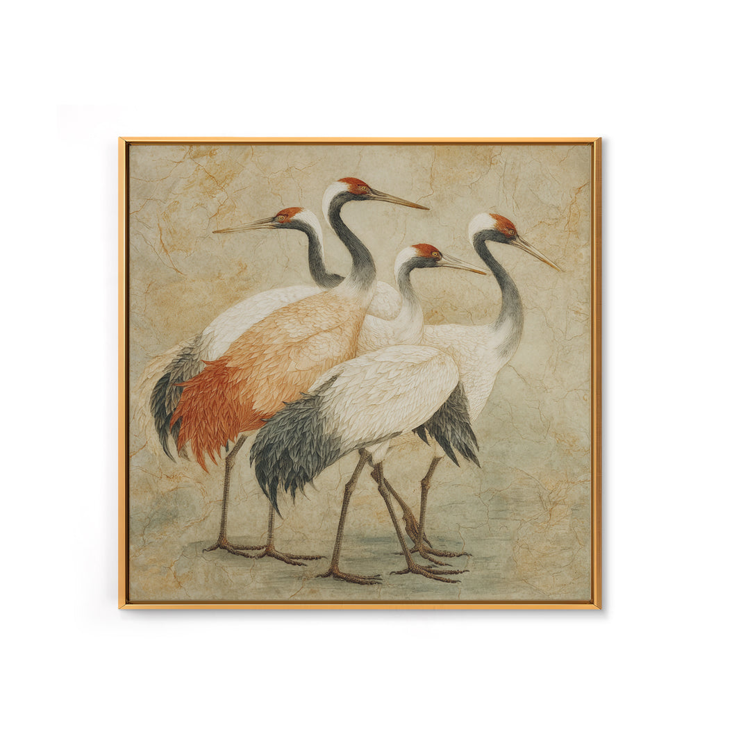 Monochrome Ink Crane Composition Framed Canvas Print, Wall Art, Art, Living Room Decor, Fine Art, Wall Clock, WAL-1x1-48
