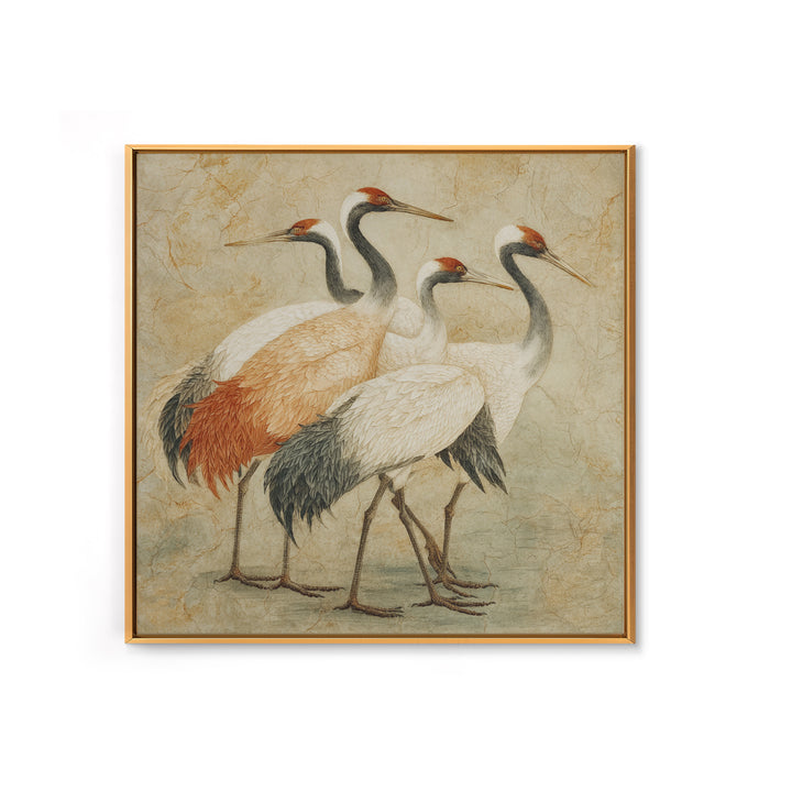 Monochrome Ink Crane Composition Framed Canvas Print, Wall Art, Art, Living Room Decor, Fine Art, Wall Clock, WAL-1x1-48