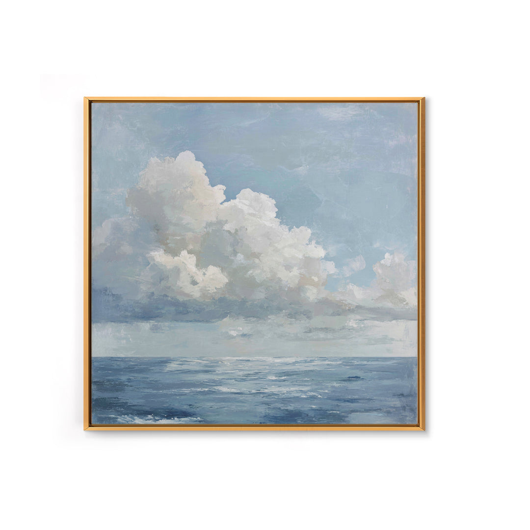Classic Seascape with Dramatic Clouds Framed Canvas Print, Wall Art, Living Room Decor, Oil Painting, Minimalist Decor, WAL-1x1-51