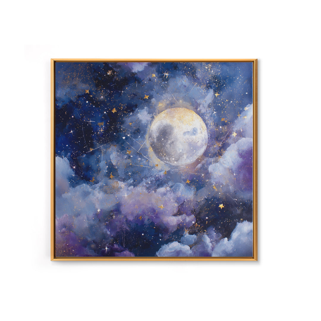 Celestial Moon and Stars Artwork Framed Canvas Print, Wall Art, Gallery Decor, Living Room Decor, Fine Art, Home Decor, WAL-1x1-62