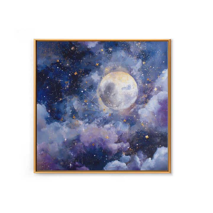 Celestial Moon and Stars Artwork Framed Canvas Print, Wall Art, Gallery Decor, Living Room Decor, Fine Art, Home Decor, WAL-1x1-62