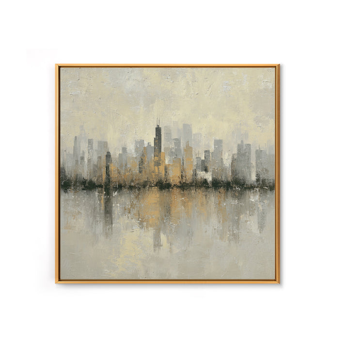 Urban Skyline in Muted Evening Color Framed Canvas Print, Wall Art, Wood Wall Art, Living Room Decor, Fine Art, WAL-1x1-66