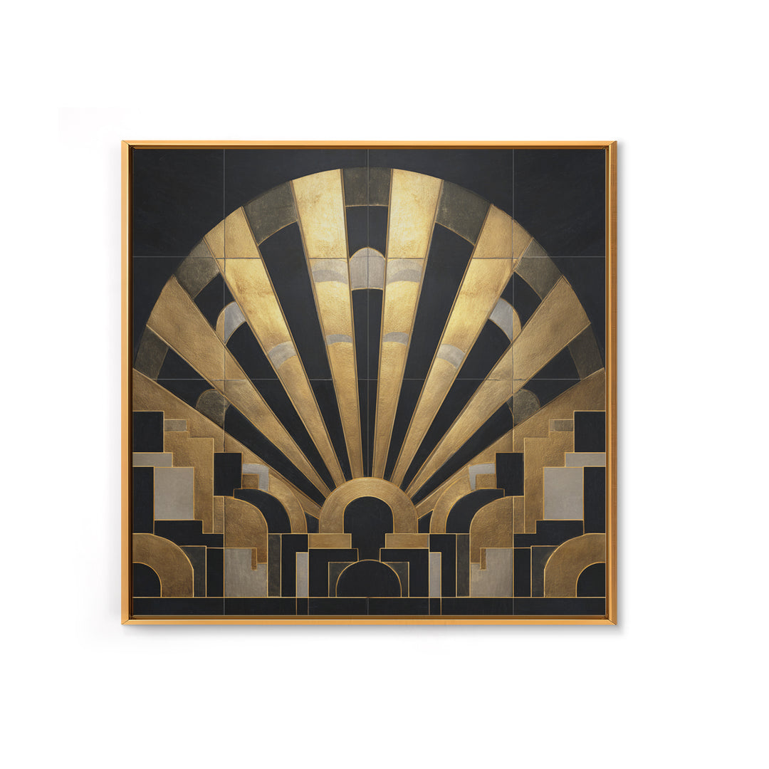 Art Deco Gold Fan Pattern Framed Canvas Print, Wall Art, Canvas Wall Art, Living Room Decor, Fine Art, Statement Artwork, WAL-1x1-68
