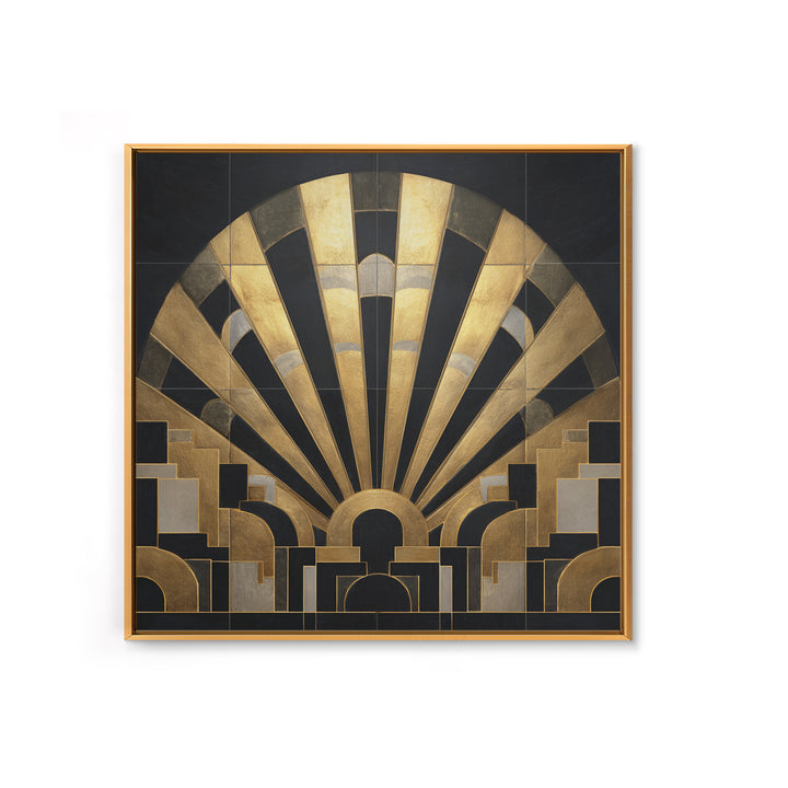 Art Deco Gold Fan Pattern Framed Canvas Print, Wall Art, Canvas Wall Art, Living Room Decor, Fine Art, Statement Artwork, WAL-1x1-68
