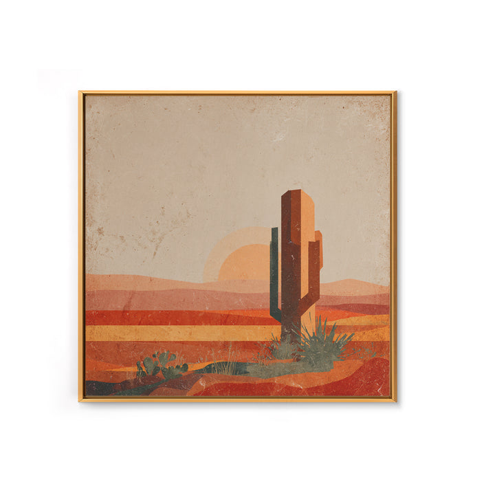 Desert Landscape in Warm Terracotta Tones Framed Canvas Print, Wall Art, Metal Wall Art, Living Room Decor, Oil Painting, WAL-1x1-7