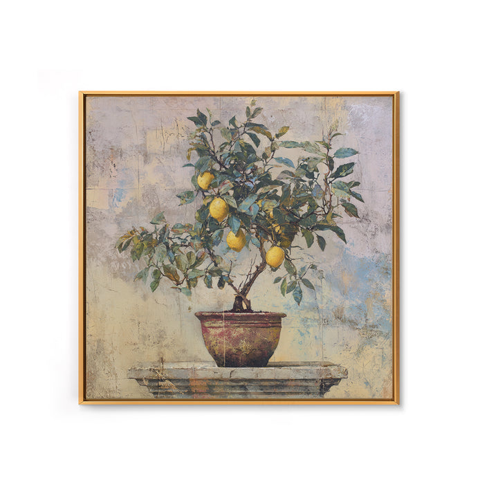 Mediterranean Lemon Branch Still Life Framed Canvas Print, Wall Art, Prints Wall Art, Living Room Decor, Oil Painting, WAL-1x1-70