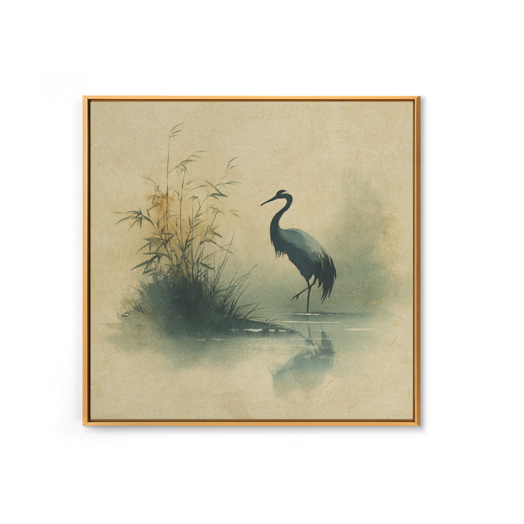 Monochrome Ink Crane Composition Framed Canvas Print, Wall Art, Wood Wall Art, Living Room Decor, Abstract Art, WAL-1x1-72