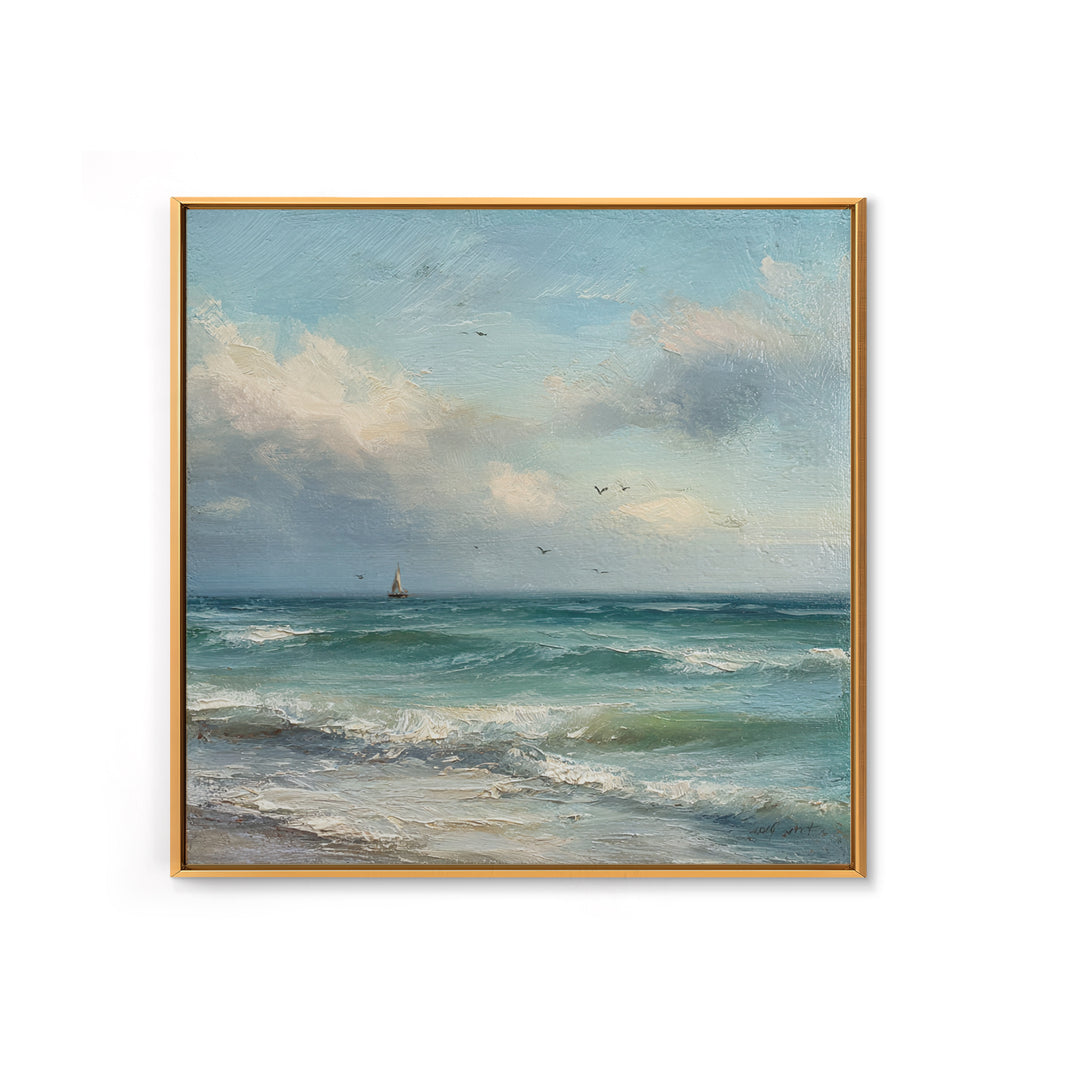 Classic Seascape with Dramatic Clouds Canvas Print, Wall Art, Statement Artwork, Living Room Decor, Fine Art, WAL-1x1-75