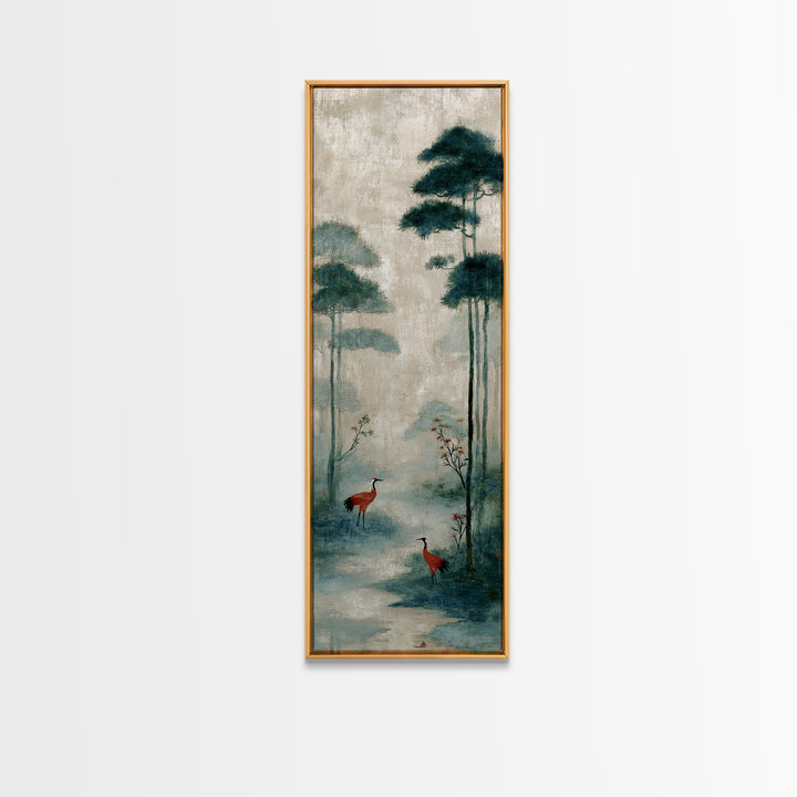 Monochrome Ink Crane Composition Canvas Print, Wall Art, Living Room Decor, Oil Painting, Metal Wall Art, Digital Wall Art, WAL-1x3-12