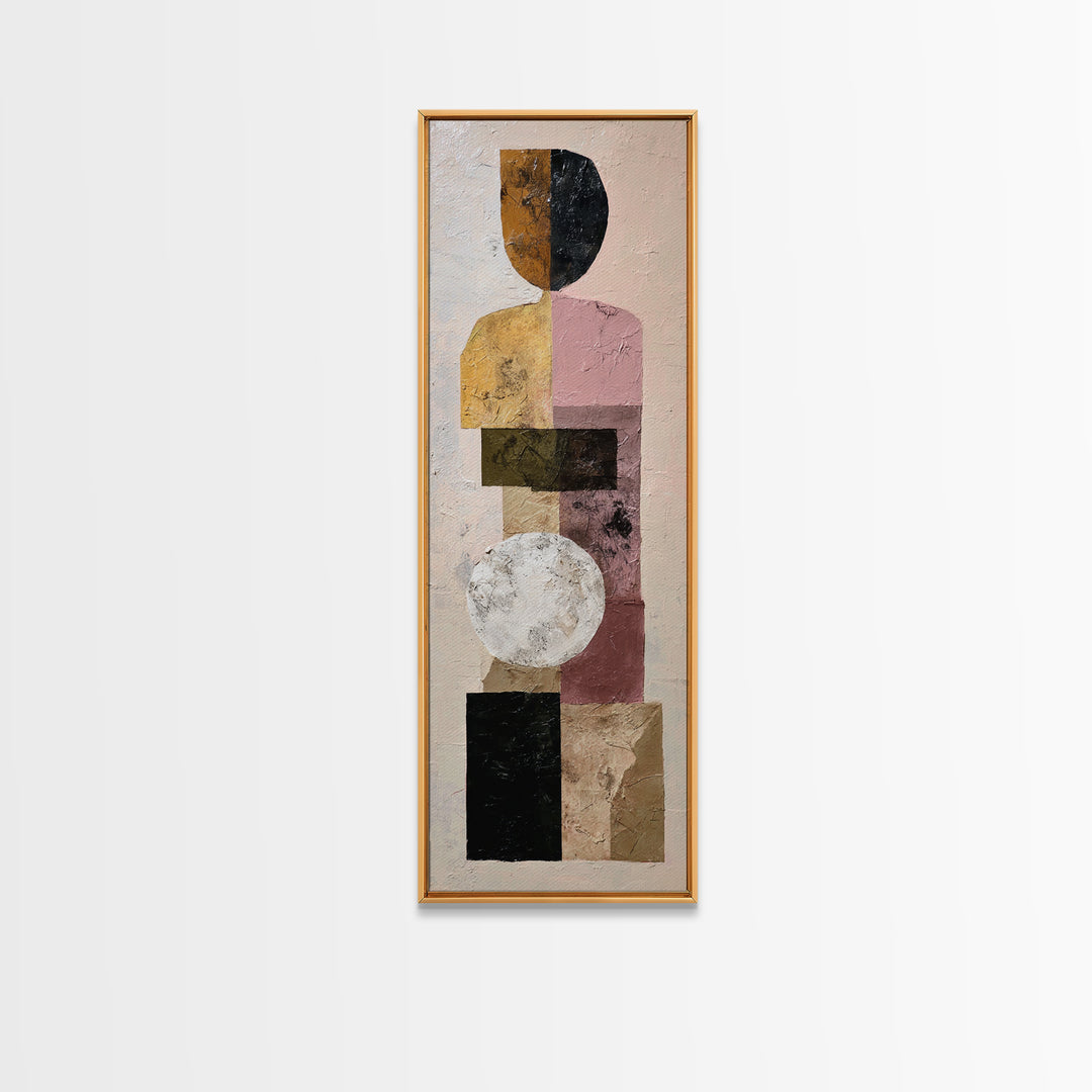 Mid Century Color Block Composition Framed Canvas Print, Wall Art, Art, Living Room Decor, Fine Art, Wall Clock, WAL-1x3-24