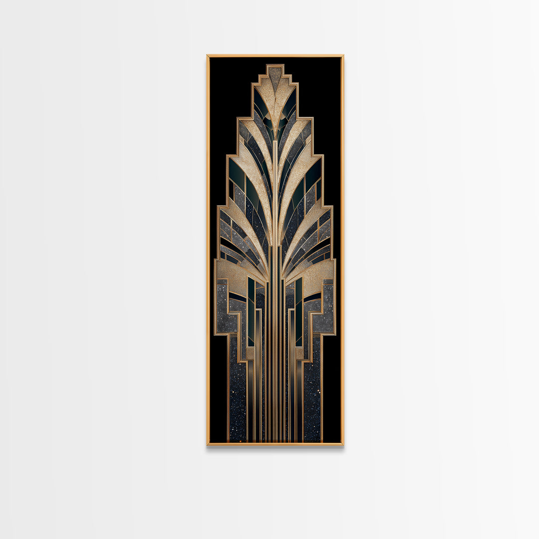 Art Deco Gold Fan Pattern Canvas Print, Wall Art, Large Wall Art, Living Room Decor, Fine Art, Abstract Wall Art, WAL-1x3-56