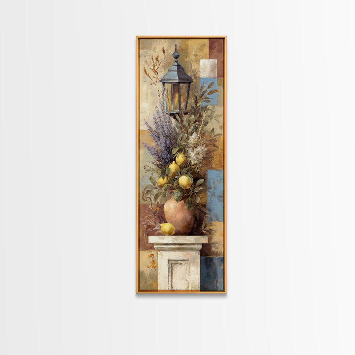 Mediterranean Lemon Branch Still Life Framed Canvas Print, Wall Art, Abstract Wall Art, Living Room Decor, Fine Art, WAL-1x3-58