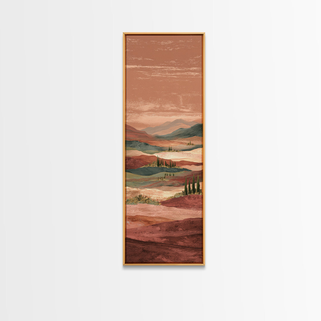 Desert Landscape in Warm Terracotta Tones Canvas Print, Wall Art, Abstract Wall Art, Living Room Decor, Watercolor Art, WAL-1x3-67