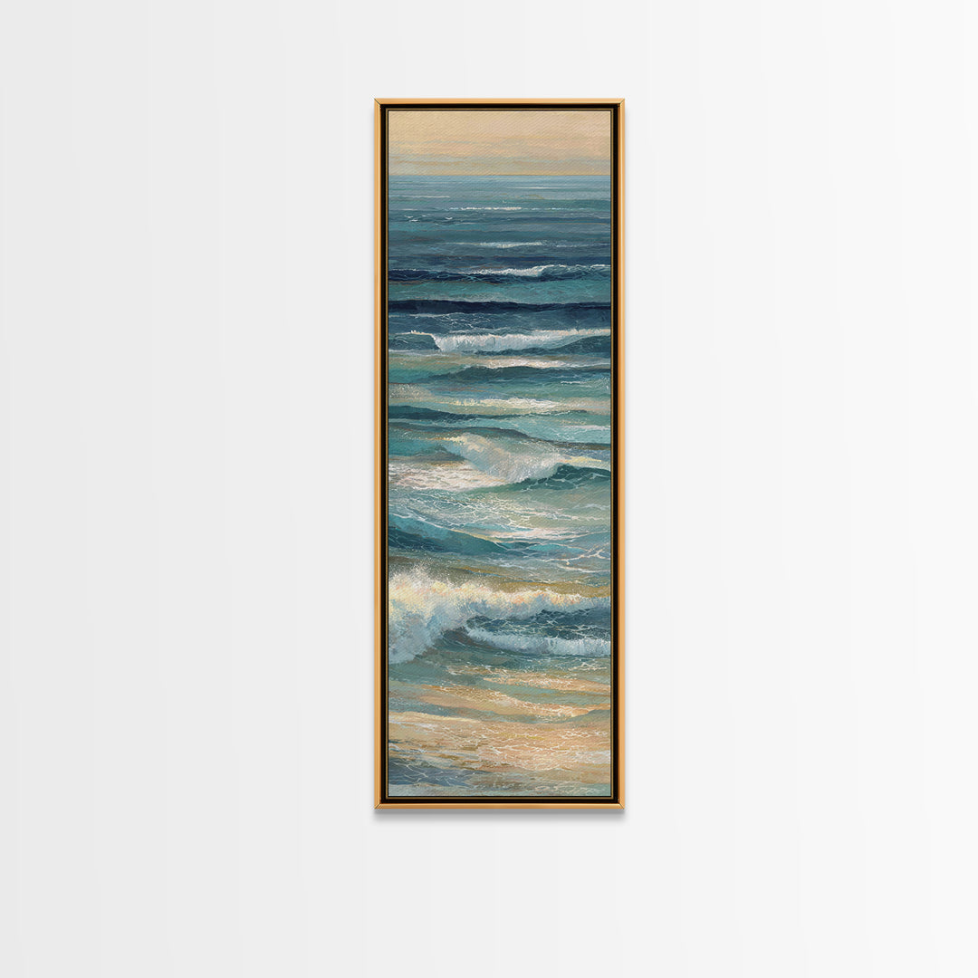 Coastal Aerial Water Study Framed Canvas Print, Wall Art, Gallery Decor, Living Room Decor, Fine Art, Home Decor, WAL-1x3-71