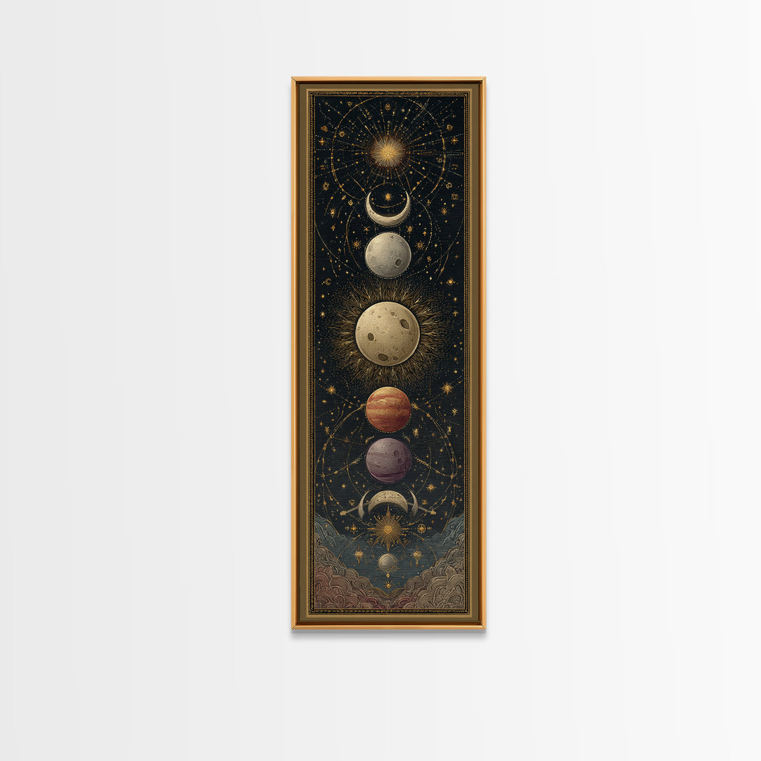 Celestial Moon and Stars Artwork Framed Canvas Print, Wall Art, Fine Art Print, Living Room Decor, Fine Art, WAL-1x3-74
