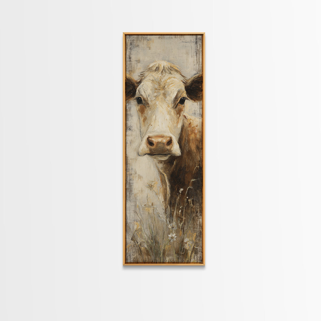 Rustic Farmhouse Cow Portrait Framed Canvas Print, Wall Art, Prints Wall Art, Living Room Decor, Fine Art, Textured Painting, WAL-1x3-79