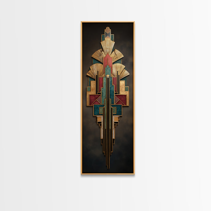 Art Deco Gold Fan Pattern Framed Canvas Print, Wall Art, Contemporary Art, Living Room Decor, Fine Art, Mid Century Modern, WAL-1x3-8