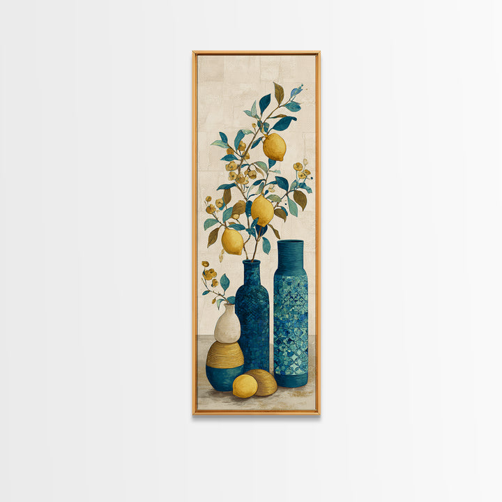 Mediterranean Lemon Branch Still Life Canvas Print, Wall Art, Boho Decor, Living Room Decor, Fine Art, Painting, WAL-1x3-82