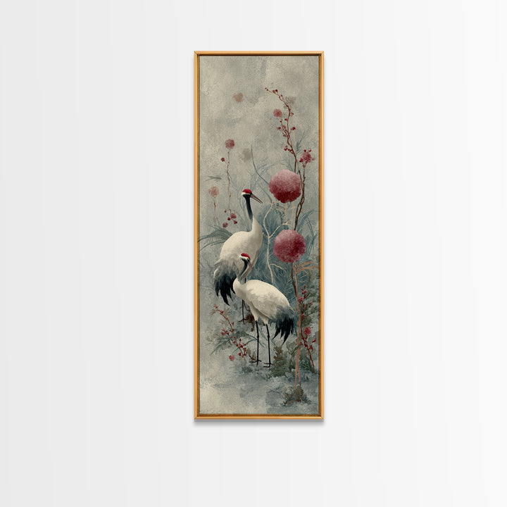 Monochrome Ink Crane Composition Framed Canvas Print, Wall Art, Art Deco, Living Room Decor, Fine Art, Abstract Wall Art, WAL-1x3-84